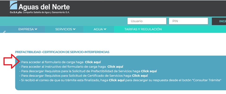 Acceder a la opción de carga de PREFACTIBILIDAD